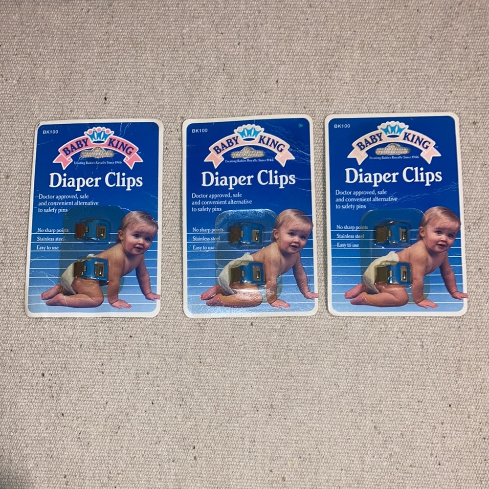 3 packs Vintage Cloth Diaper Clips Blue Boy Baby King Metal safer than pins New